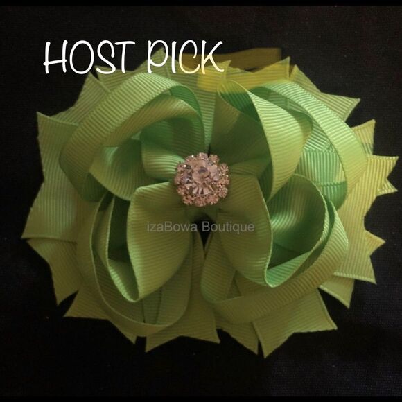 Hand Crafted Other - ❤️HOST PICK❤️ Apple Green Deluxe Bow w Rhinestone Center (2) 5B2080  Handmade Bo